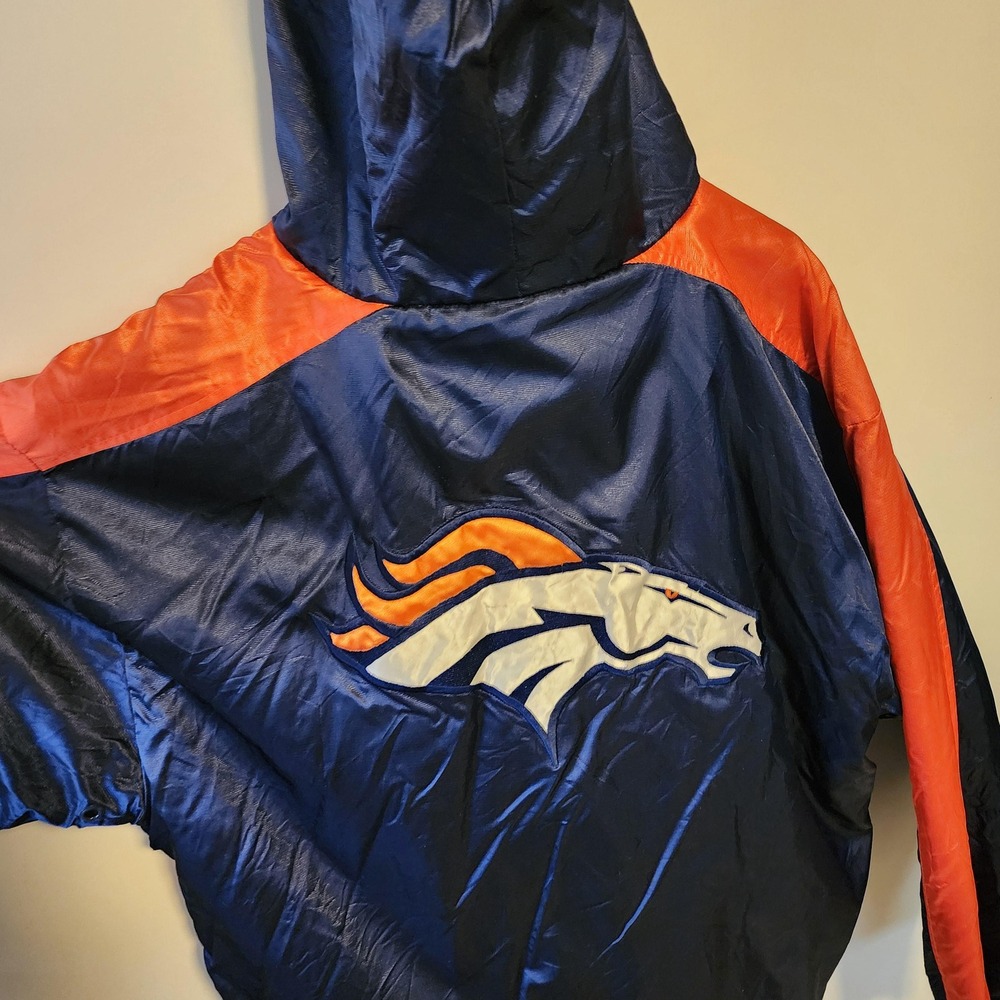 Reebok Denver Broncos Reversible Puffer Jacket Navy Black Fleece Large Pullover